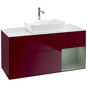 Villeroy und Boch Finion Waschtischunterschrank F831GMHB 120cm, Abdeckplatte white matt, Regale Olive matt lacquer, Peony Matt