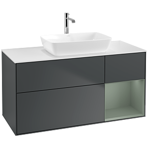 Villeroy und Boch Finion Waschtischunterschrank F831GMHG 120cm, Abdeckplatte white matt, Regale Olive matt lacquer, Midnight Blue Matt Lacquer