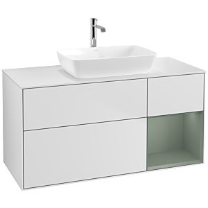 Villeroy und Boch Finion Waschtischunterschrank F831GMMT 120cm, Abdeckplatte white matt, Regale Olive matt lacquer, White matt lacquer