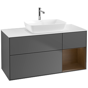 Villeroy und Boch Finion Waschtischunterschrank F831GNGK 120cm, Abdeckplatte white matt, Regale Walnut Veneer, Anthracite matt