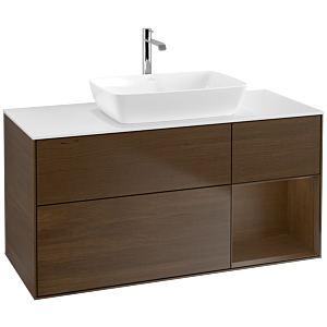 Villeroy und Boch Finion Waschtischunterschrank F831GNGN 120cm, Abdeckplatte white matt, Regale Walnut Veneer, Walnut veneer