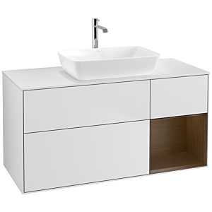 Villeroy und Boch Finion Waschtischunterschrank F831GNMT 120cm, Abdeckplatte white matt, Regale Walnut Veneer, White matt lacquer
