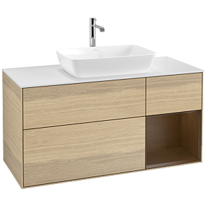 Villeroy und Boch Finion Waschtischunterschrank F831GNPC 120cm, Abdeckplatte white matt, Regale Walnut Veneer, Oak Veneer
