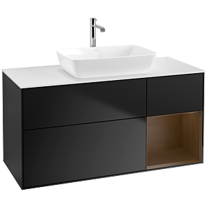 Villeroy und Boch Finion Waschtischunterschrank F831GNPD 120cm, Abdeckplatte white matt, Regale Walnut Veneer, Black matt lacquer