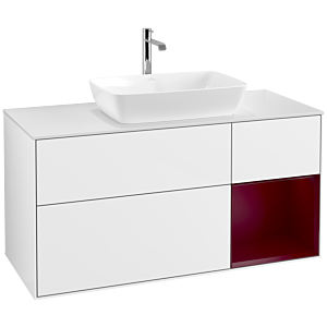 Villeroy und Boch Finion Waschtischunterschrank F831HBGF 120cm, Abdeckplatte white matt, Regale Peony matt lacquer, Glossy white lacquer