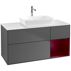 Villeroy und Boch Finion Waschtischunterschrank F831HBGK 120cm, Abdeckplatte white matt, Regale Peony matt lacquer, Anthracite matt