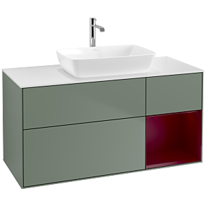 Villeroy und Boch Finion Waschtischunterschrank F831HBGM 120cm, Abdeckplatte white matt, Regale Peony matt lacquer, Olive Matt Lacquer