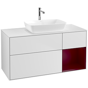 Villeroy und Boch Finion Waschtischunterschrank F831HBMT 120cm, Abdeckplatte white matt, Regale Peony matt lacquer, White matt lacquer