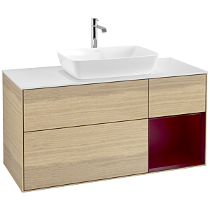 Villeroy und Boch Finion Waschtischunterschrank F831HBPC 120cm, Abdeckplatte white matt, Regale Peony matt lacquer, Oak Veneer