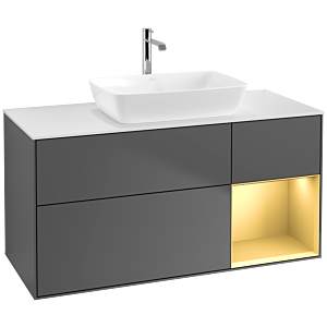 Villeroy und Boch Finion Waschtischunterschrank F831HFGK 120cm, Abdeckplatte white matt, Regale Gold matt lacquer, Anthracite matt