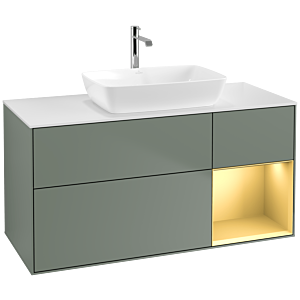 Villeroy und Boch Finion Waschtischunterschrank F831HFGM 120cm, Abdeckplatte white matt, Regale Gold matt lacquer, Olive Matt Lacquer