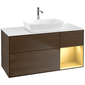 Villeroy and Boch Finion Villeroy and Boch Finion F831HFGN 120cm, cover plate white matt, shelves gold matt lacquer, walnut veneer