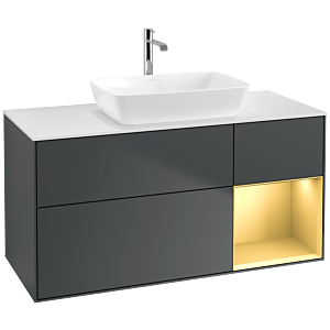 Villeroy und Boch Finion Waschtischunterschrank F831HFHG 120cm, Abdeckplatte white matt, Regale Gold matt lacquer, Midnight Blue Matt Lacquer