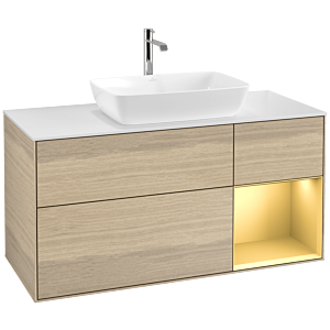 Villeroy and Boch Finion Villeroy and Boch Finion F831HFPC 120cm, cover plate white matt, shelves gold matt lacquer, Oak Veneer