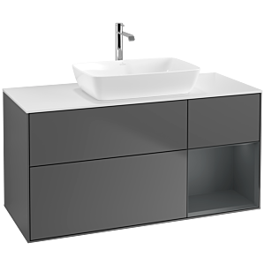 Villeroy und Boch Finion Waschtischunterschrank F831HGGK 120cm, Abdeckplatte white matt, Regale Midnight matt lacquer, Anthracite matt