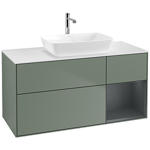 Villeroy und Boch Finion Waschtischunterschrank F831HGGM 120cm, Abdeckplatte white matt, Regale Midnight matt lacquer, Olive Matt Lacquer