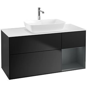 Villeroy und Boch Finion Waschtischunterschrank F831HGPD 120cm, Abdeckplatte white matt, Regale Midnight matt lacquer, Black matt lacquer