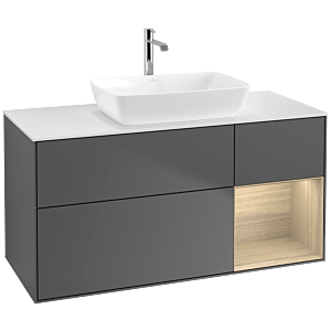 Villeroy und Boch Finion Waschtischunterschrank F831PCGK 120cm, Abdeckplatte white matt, Regale Oak Veneer, Anthracite matt