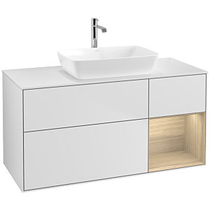 Villeroy und Boch Finion Waschtischunterschrank F831PCMT 120cm, Abdeckplatte white matt, Regale Oak Veneer, White matt lacquer