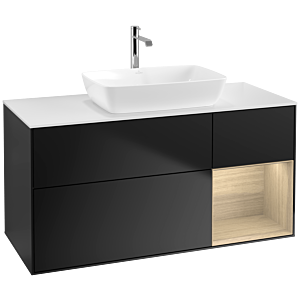 Villeroy und Boch Finion Waschtischunterschrank F831PCPD 120cm, Abdeckplatte white matt, Regale Oak Veneer, Black matt lacquer