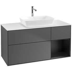 Villeroy und Boch Finion Waschtischunterschrank F831PDGK 120cm, Abdeckplatte white matt, Regale Black matt lacquer, Anthracite matt