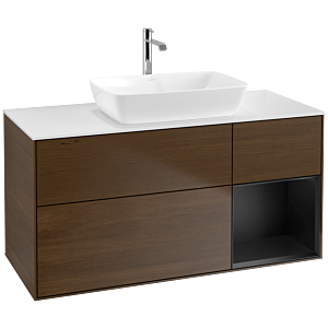 Villeroy und Boch Finion Waschtischunterschrank F831PDGN 120cm, Abdeckplatte white matt, Regale Black matt lacquer, Walnut veneer
