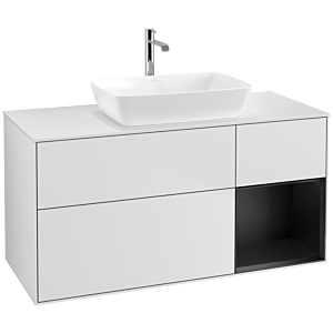 Villeroy und Boch Finion Waschtischunterschrank F831PDMT 120cm, Abdeckplatte white matt, Regale Black matt lacquer, White matt lacquer