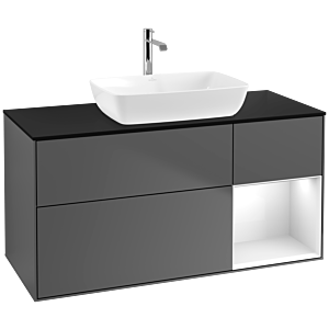 Villeroy und Boch Finion Waschtischunterschrank F832GFGK 120cm, Abdeckplatte black matt, Regale Glossy white lacquer, Anthracite matt