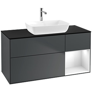 Villeroy und Boch Finion Waschtischunterschrank F832GFHG 120cm, Abdeckplatte black matt, Regale Glossy white lacquer, Midnight Blue Matt Lacquer