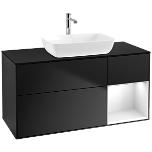 Villeroy und Boch Finion Waschtischunterschrank F832GFPD 120cm, Abdeckplatte black matt, Regale Glossy white lacquer, Black matt lacquer