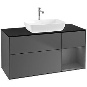 Villeroy und Boch Finion Waschtischunterschrank F832GKGK 120cm, Abdeckplatte black matt, Regale Anthracite matt lacquer, Anthracite matt