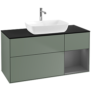 Villeroy und Boch Finion Waschtischunterschrank F832GKGM 120cm, Abdeckplatte black matt, Regale Anthracite matt lacquer, Olive Matt Lacquer
