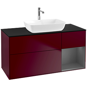 Villeroy und Boch Finion Waschtischunterschrank F832GKHB 120cm, Abdeckplatte black matt, Regale Anthracite matt lacquer, Peony Matt