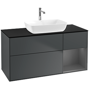 Villeroy und Boch Finion Waschtischunterschrank F832GKHG 120cm, Abdeckplatte black matt, Regale Anthracite matt lacquer, Midnight Blue Matt Lacquer