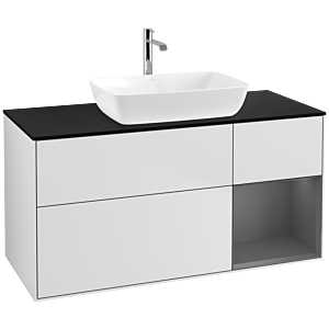 Villeroy und Boch Finion Waschtischunterschrank F832GKMT 120cm, Abdeckplatte black matt, Regale Anthracite matt lacquer, White matt lacquer