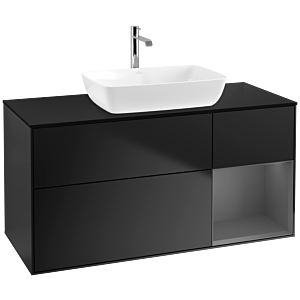 Villeroy und Boch Finion Waschtischunterschrank F832GKPD 120cm, Abdeckplatte black matt, Regale Anthracite matt lacquer, Black matt lacquer