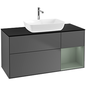 Villeroy und Boch Finion Waschtischunterschrank F832GMGK 120cm, Abdeckplatte black matt, Regale Olive matt lacquer, Anthracite matt