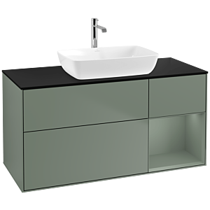 Villeroy und Boch Finion Waschtischunterschrank F832GMGM 120cm, Abdeckplatte black matt, Regale Olive matt lacquer, Olive Matt Lacquer