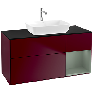 Villeroy und Boch Finion Waschtischunterschrank F832GMHB 120cm, Abdeckplatte black matt, Regale Olive matt lacquer, Peony Matt