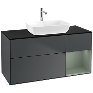 Villeroy und Boch Finion Waschtischunterschrank F832GMHG 120cm, Abdeckplatte black matt, Regale Olive matt lacquer, Midnight Blue Matt Lacquer
