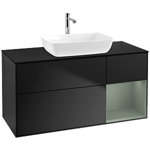 Villeroy und Boch Finion Waschtischunterschrank F832GMPD 120cm, Abdeckplatte black matt, Regale Olive matt lacquer, Black matt lacquer