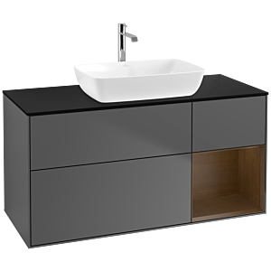 Villeroy und Boch Finion Waschtischunterschrank F832GNGK 120cm, Abdeckplatte black matt, Regale Walnut Veneer, Anthracite matt
