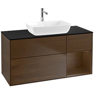 Villeroy und Boch Finion Waschtischunterschrank F832GNGN 120cm, Abdeckplatte black matt, Regale Walnut Veneer, Walnut veneer