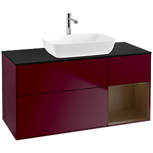 Villeroy und Boch Finion Waschtischunterschrank F832GNHB 120cm, Abdeckplatte black matt, Regale Walnut Veneer, Peony Matt