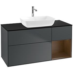 Villeroy und Boch Finion Waschtischunterschrank F832GNHG 120cm, Abdeckplatte black matt, Regale Walnut Veneer, Midnight Blue Matt Lacquer