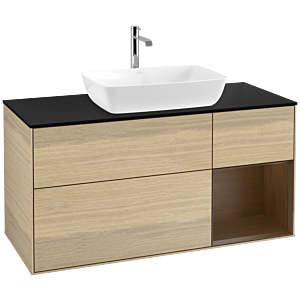 Villeroy und Boch Finion Waschtischunterschrank F832GNPC 120cm, Abdeckplatte black matt, Regale Walnut Veneer, Oak Veneer