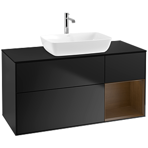 Villeroy und Boch Finion Waschtischunterschrank F832GNPD 120cm, Abdeckplatte black matt, Regale Walnut Veneer, Black matt lacquer