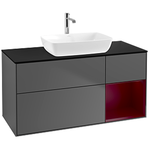 Villeroy und Boch Finion Waschtischunterschrank F832HBGK 120cm, Abdeckplatte black matt, Regale Peony matt lacquer, Anthracite matt
