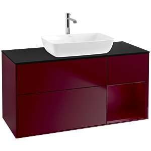 Villeroy und Boch Finion Waschtischunterschrank F832HBHB 120cm, Abdeckplatte black matt, Regale Peony matt lacquer, Peony Matt