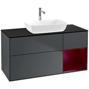 Villeroy und Boch Finion Waschtischunterschrank F832HBHG 120cm, Abdeckplatte black matt, Regale Peony matt lacquer, Midnight Blue Matt Lacquer